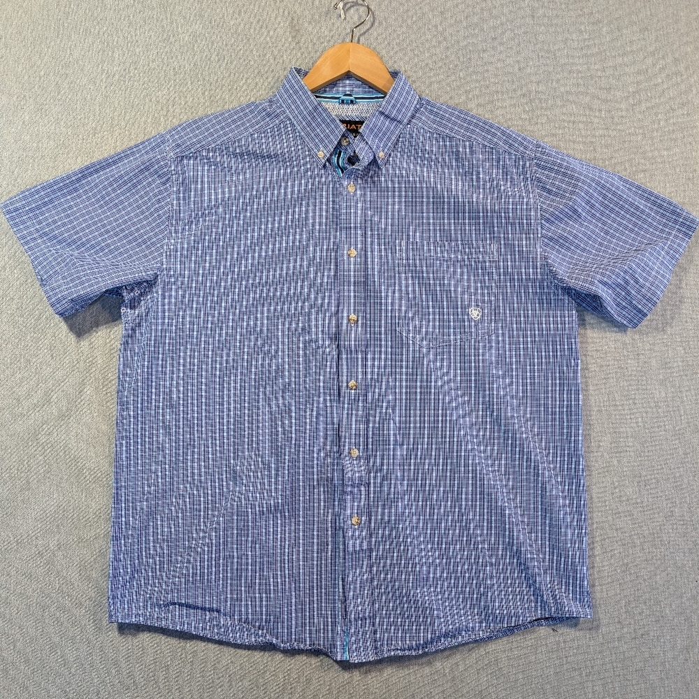 Ariat Pro Series Shirt Men's XL Blue Plaid Button Down Short Sleeve